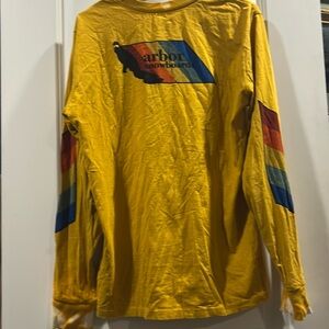 Arbor Snowboards graphic long sleeve T-Shirt mustard color tie dye detail trim M